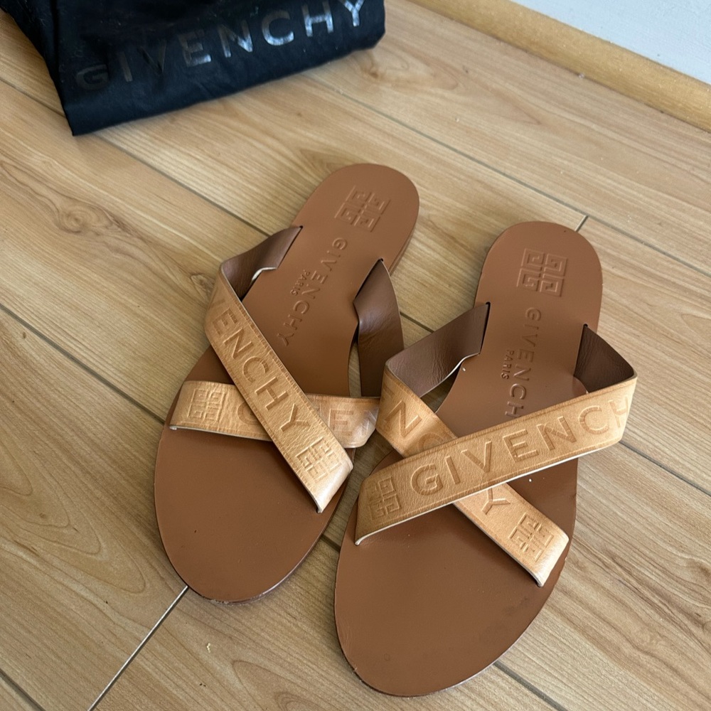 Givenchy Logo Slide Sandals Tan